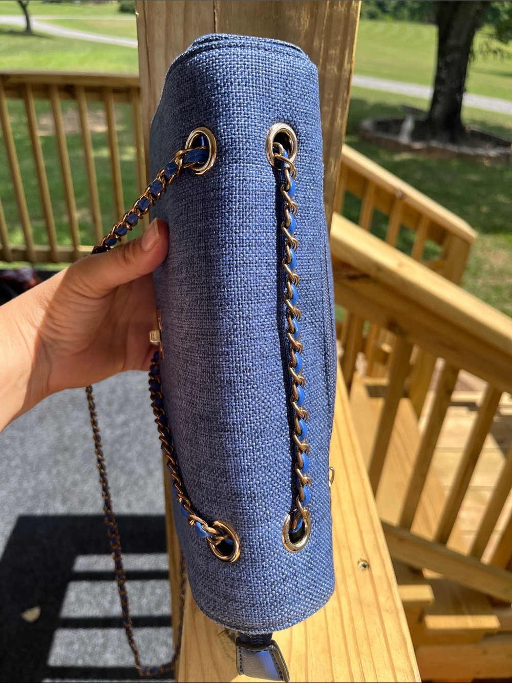 Caprese Textured Crossbody Bag, Blue Denim Textured Material - Picture 9 of 16
